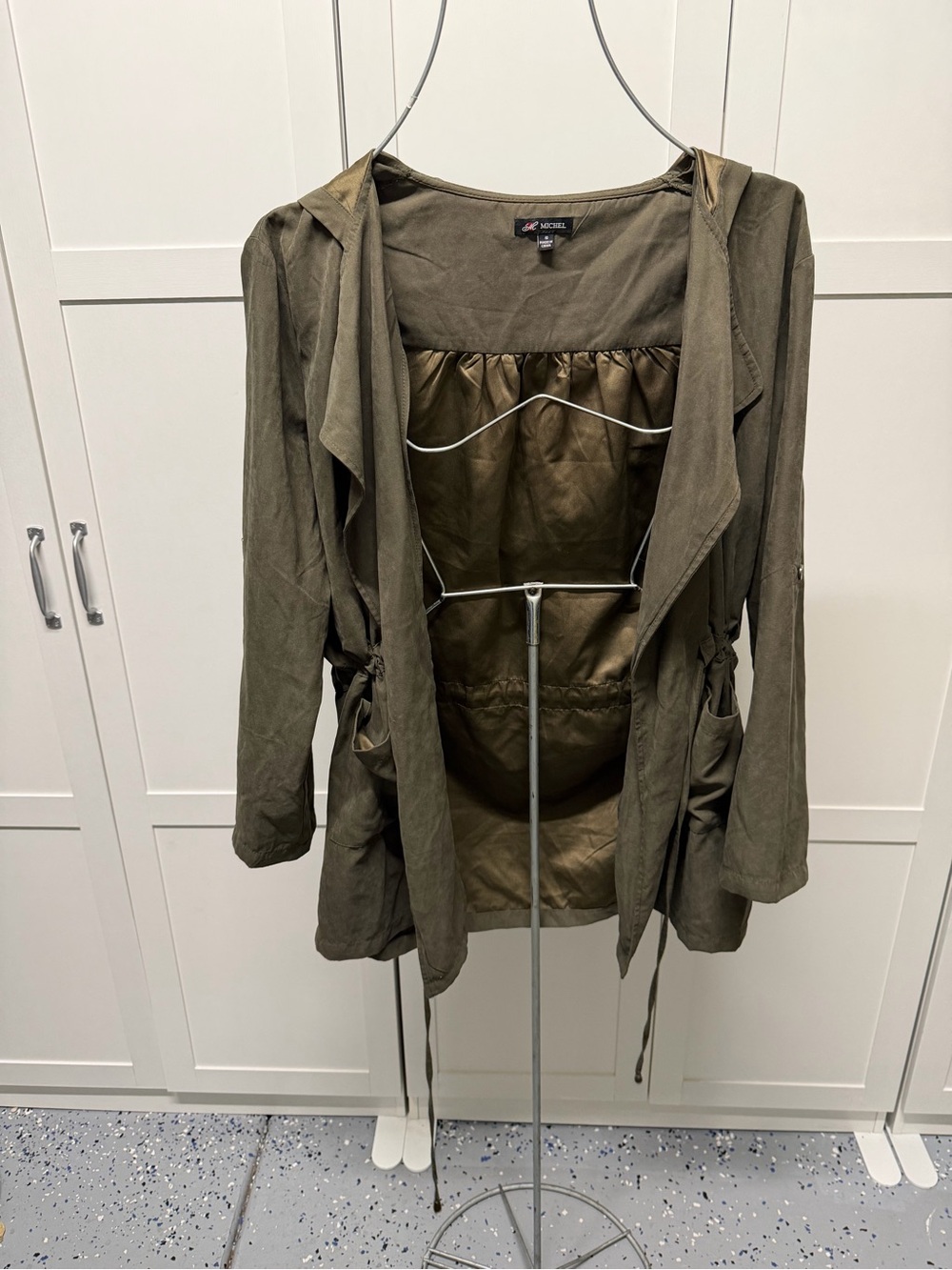 Michel Olive Hooded Drawstring Bomber Jacket